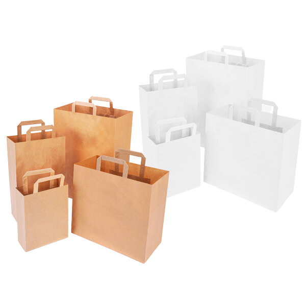 BIO Papiertragetaschen in verschiedenen Farben & Größen Kraftpapier mit Flachhenkel